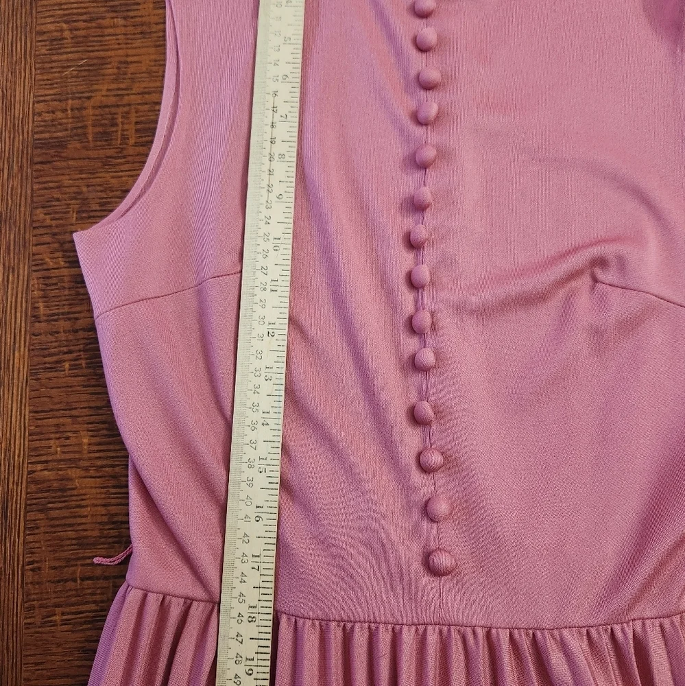 Vintage 70’s Bleeker Street pink sleeveless pleated maxi dress size Large - Picture 11 of 12